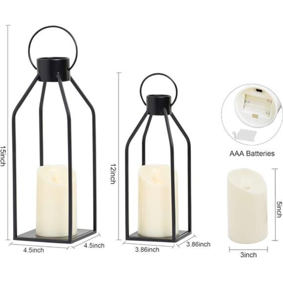 Decor Modern Farmhouse Lanterrn Decor- Black Metal Candle for Summer Night - Picture 6 of 7